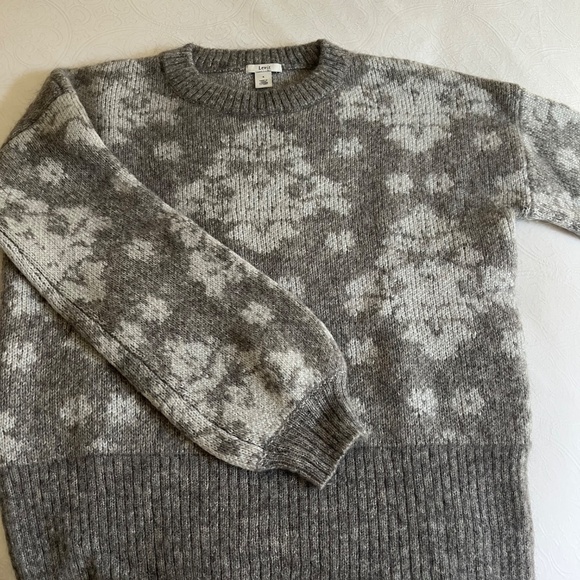 Lewit Jaquard Mohair Long Sleeve Metallic Grey Ivory Crew Neck Sweater - Picture 2 of 3